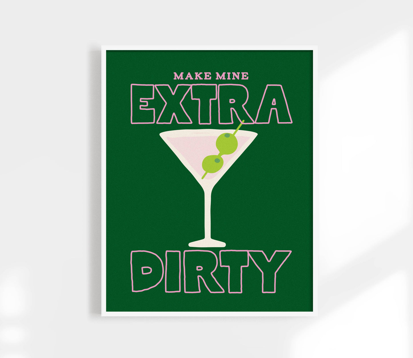 Extra Dirty Martini Cocktail Print | Retro Kitchen Art Print: Green / 8.5 x 11