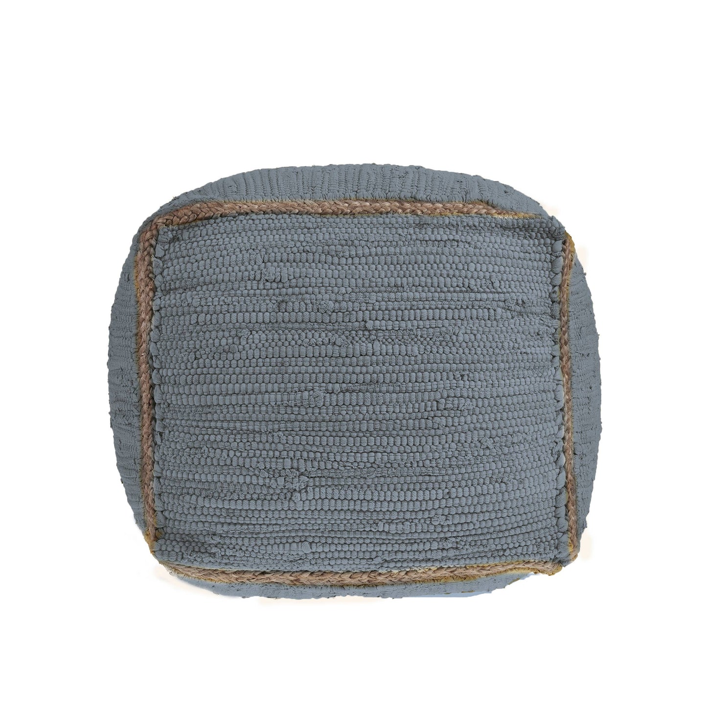 Hand-Loomed Organic Cotton Pouf with Jute Braid: Grasshopper