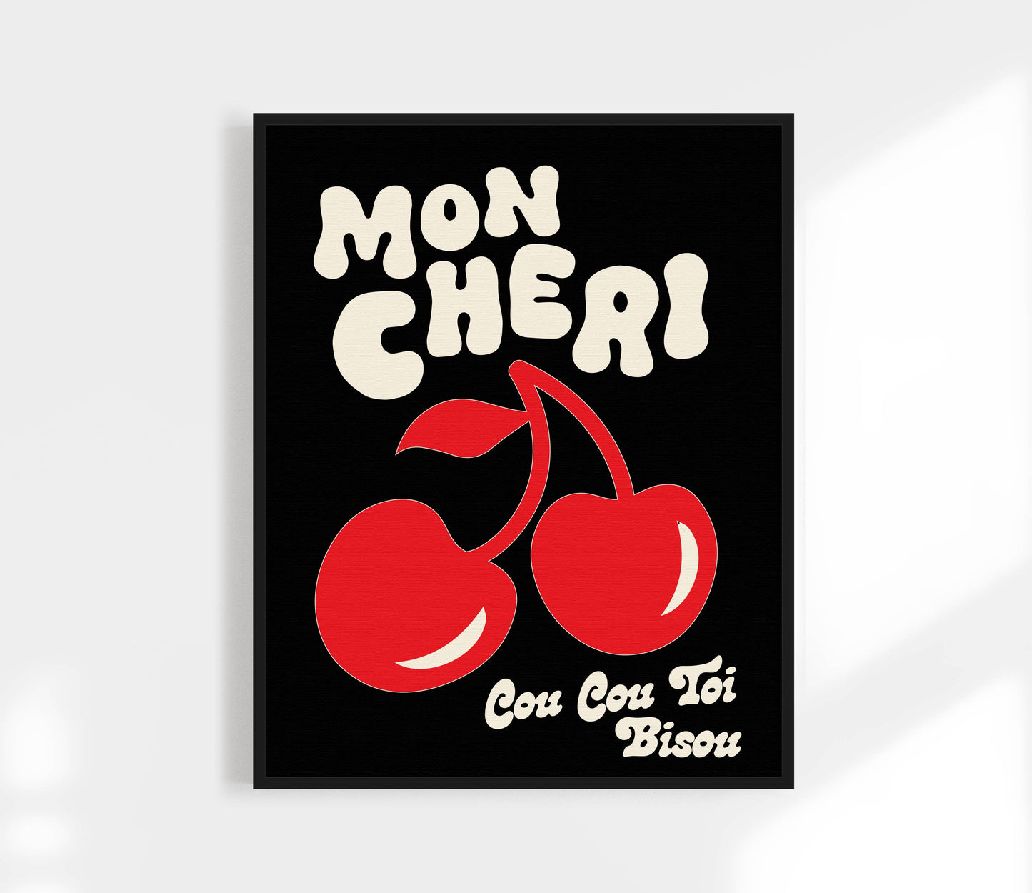 Mon Cheri Print | Bisou | Funky Cherry Kitchen Art: Green / 12 x 18