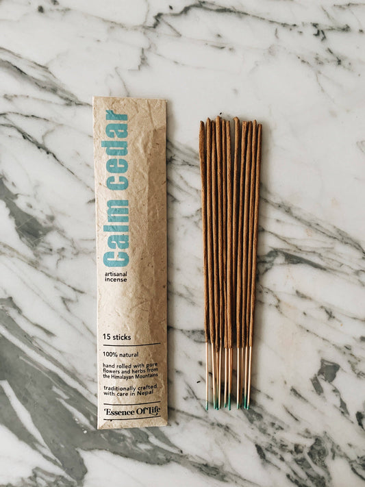 Handcrafted 100% Natural Artisanal incense, Calm Cedar: 15 sticks