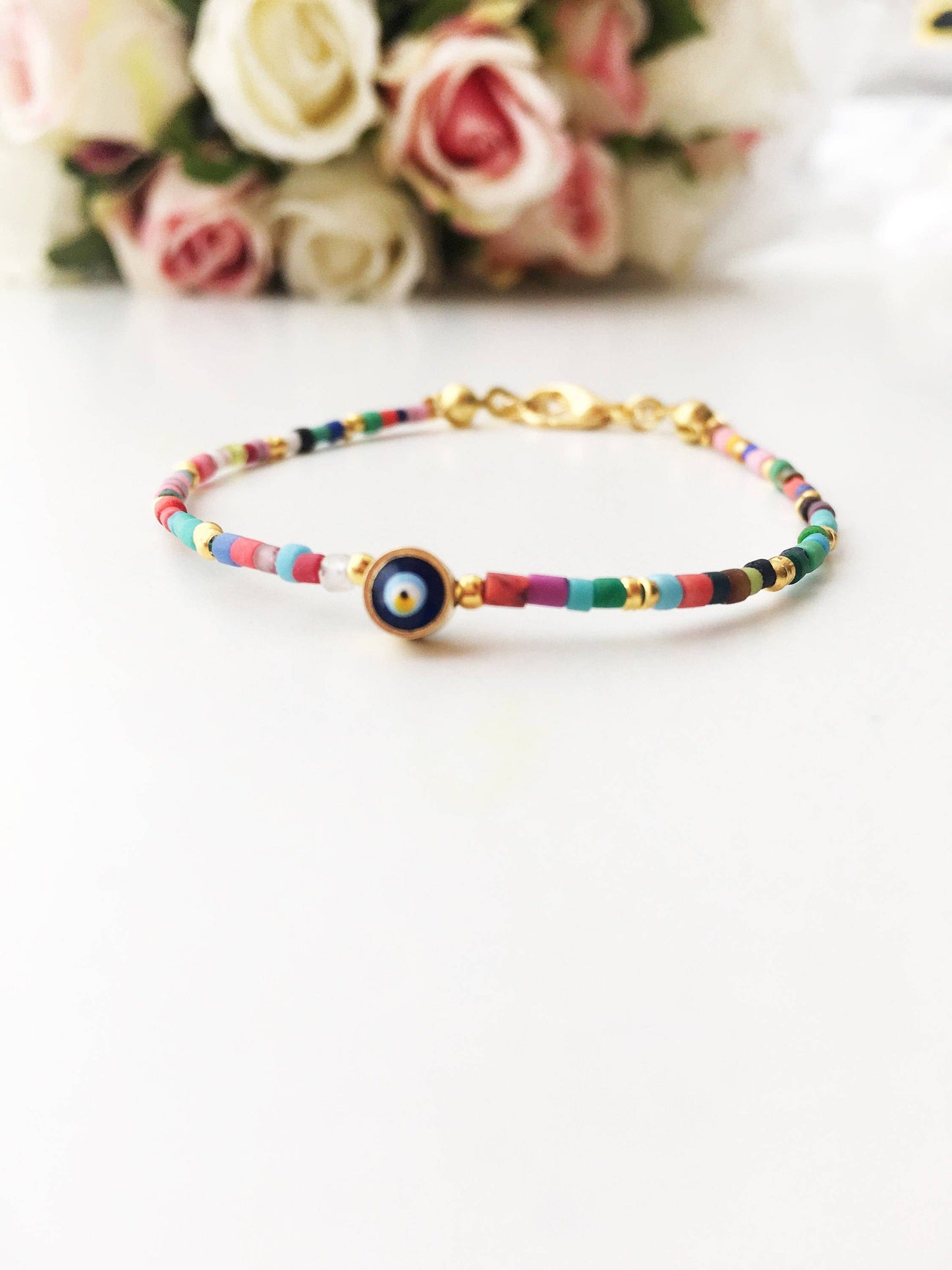 Seed Beads Bracelet, Evil Eye Bracelet, Evil Eye Charm