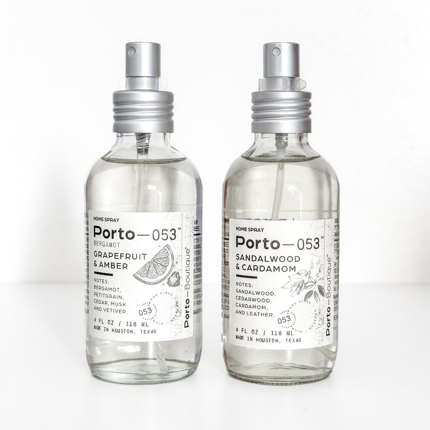 Room Spray – Linen & Fabric Freshener – High Fragrance Concentration Porto-053 – Vegan & Handmade in USA – 4 oz Clear Glass Bottle