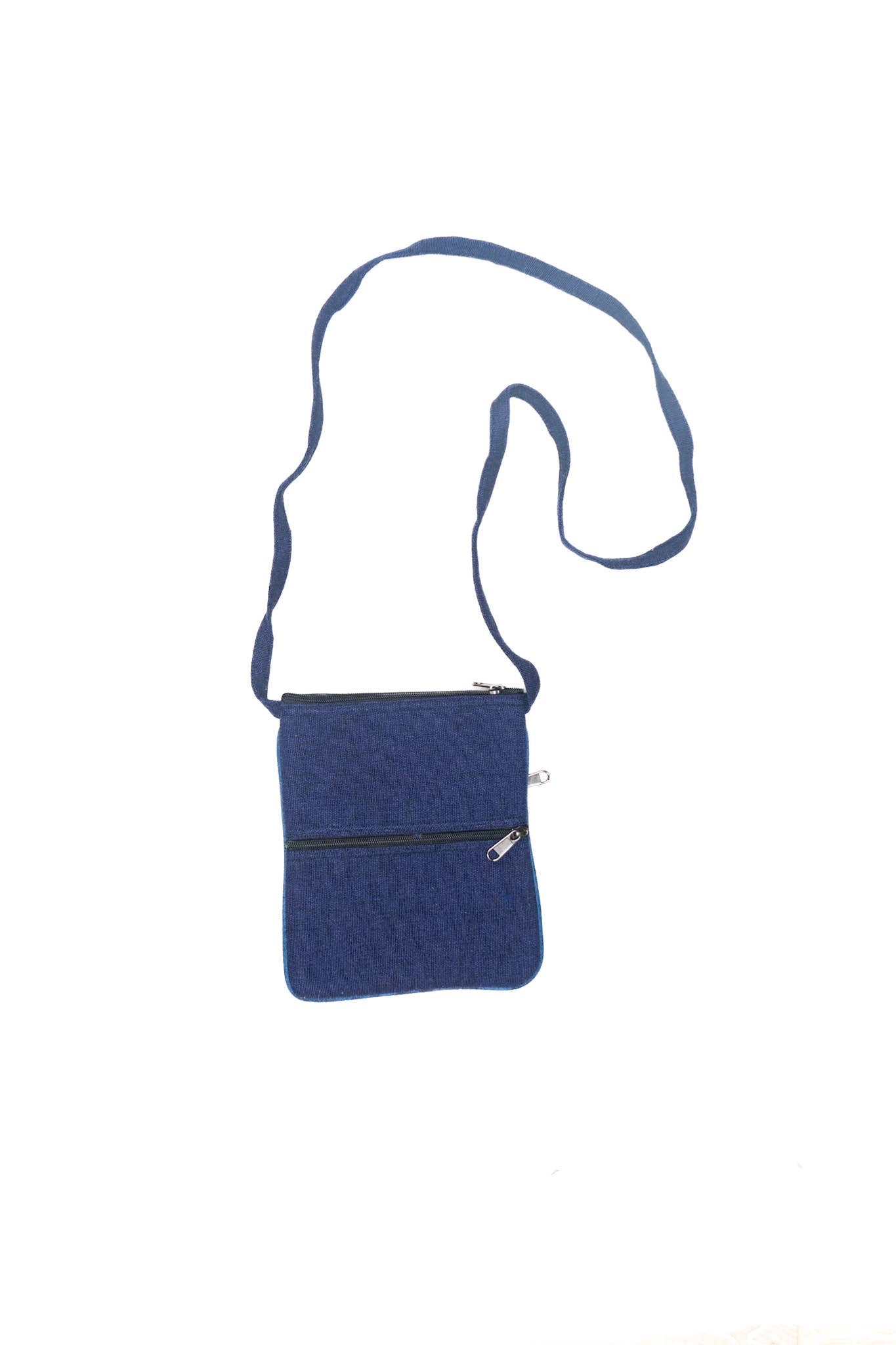 5 Zipper Cross Body Embroidery Cotton Bag: Dark Blue