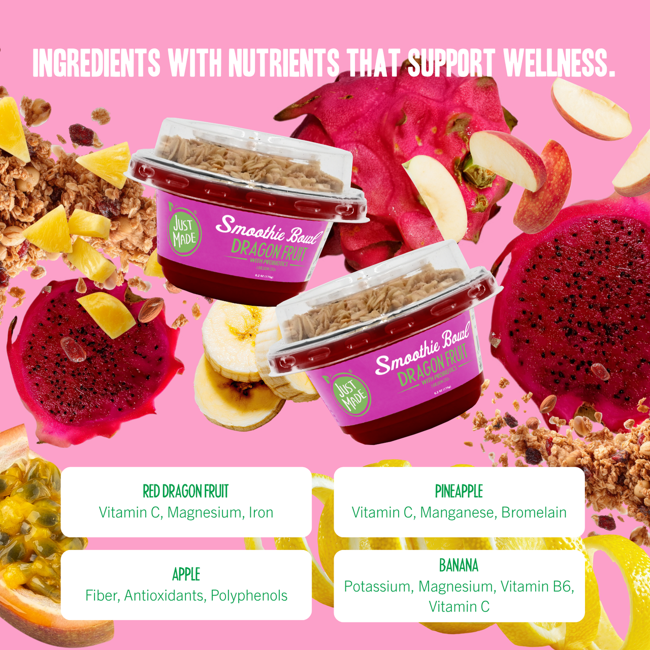Just Made Dragon Fruit Smoothie Bowl with Probiotics