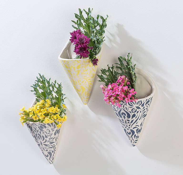 Yellow Cone Wall Vase-7"H