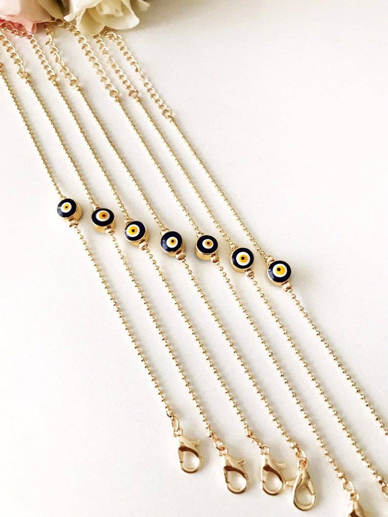Evil Eye Bead Bracelet, Minimalist Bracelet, Gold Chain Bracelet: Turquoise