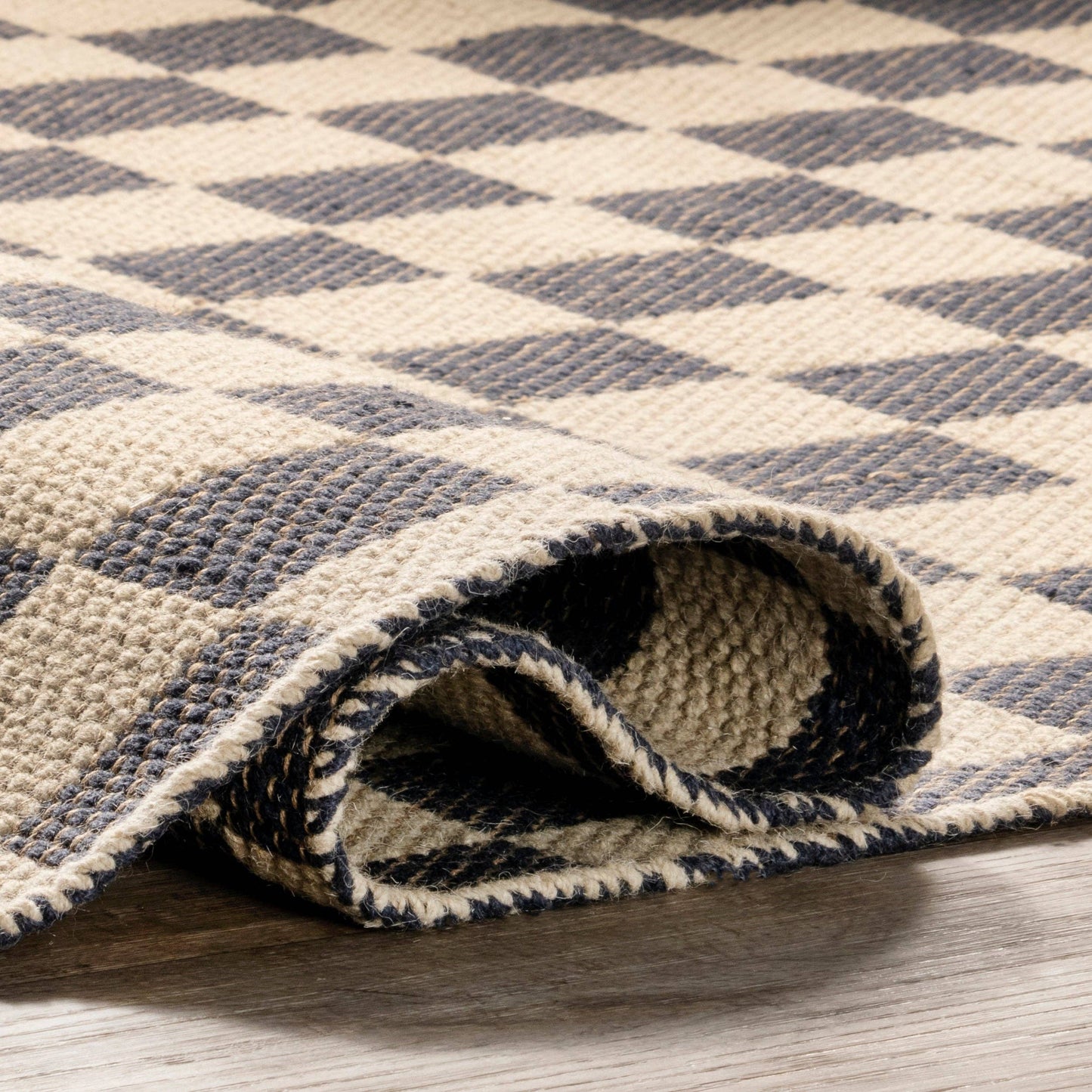 Connie Checkered Wool/Jute Tasseled Area Rug: Gray / Runner / 2' x 8'
