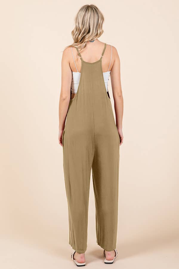 CAR2323X-Relax Fit Wide Leg Jumpsuit: BLACK / 1XL