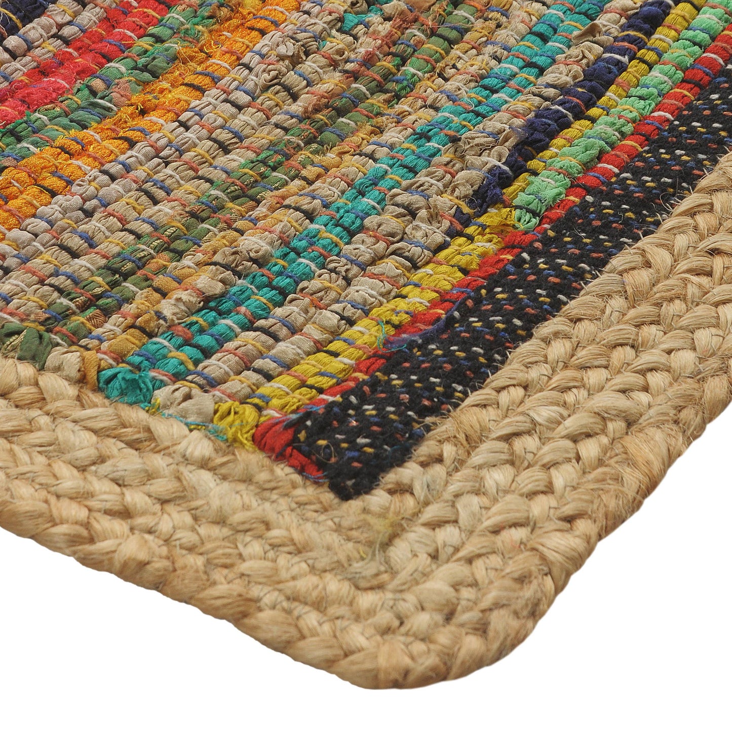 Multicolored Geometric Jute Bordered Accent Rug, 2' x 3': Multi/Tan