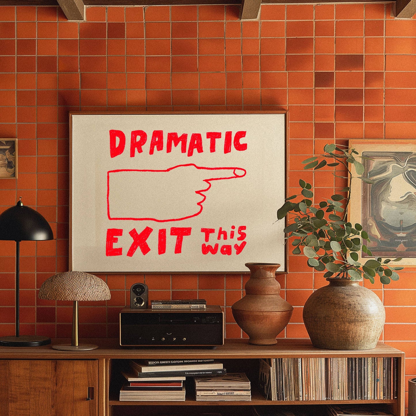 Dramatic Exit Art Print | Hand Drawn Illustration Lettering : Red + Blue / 12 x 18