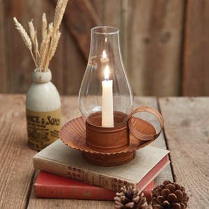 Rustic Chamberstick Candle Holder with Glass Hurricane - Thumbnail 3