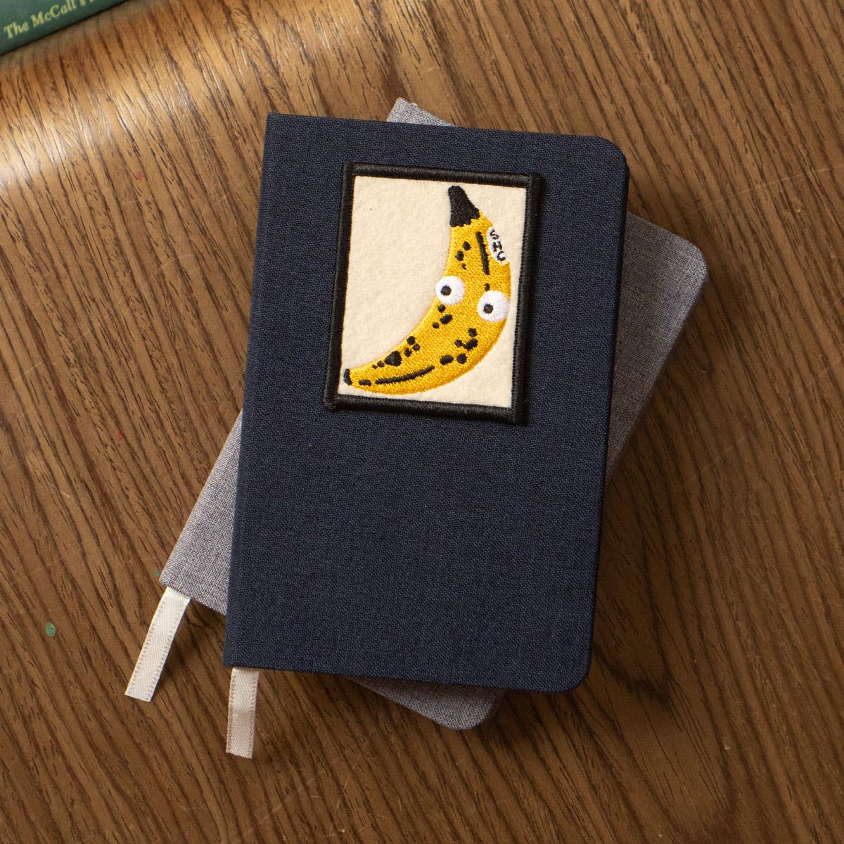Linen Notebook - Pick Your Patch: Navy / Get Me Outta Here Woven Patch