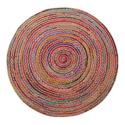 Haven Multicolor Bohemian Hand-Braided Cotton/Jute Area Rug: 5' Round