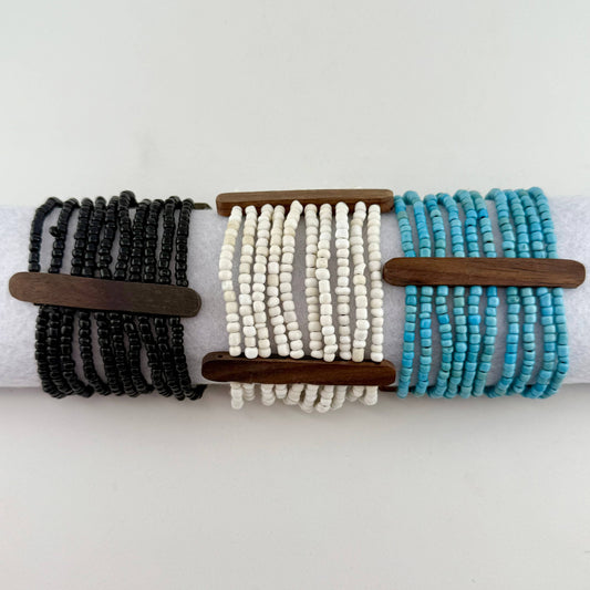 Beaded Stack Bracelet with Wood Accents