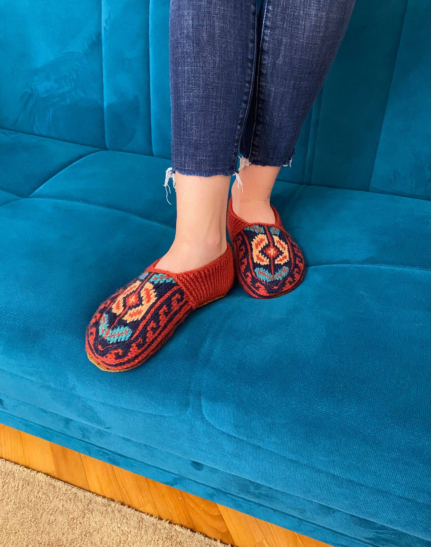 Adult Slipper Socks : Burnt Orange (Individuals): 7