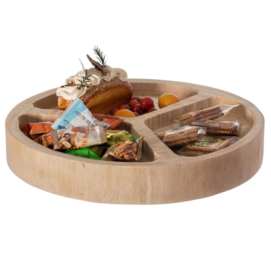 3 Sectional Round Snack Tray for Dining Table and Kitchen: Natural