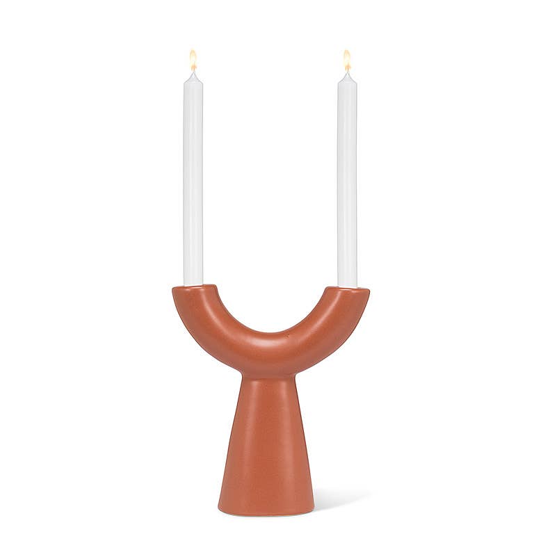 Double Taper Holder-Terracotta-9.5"H-3051