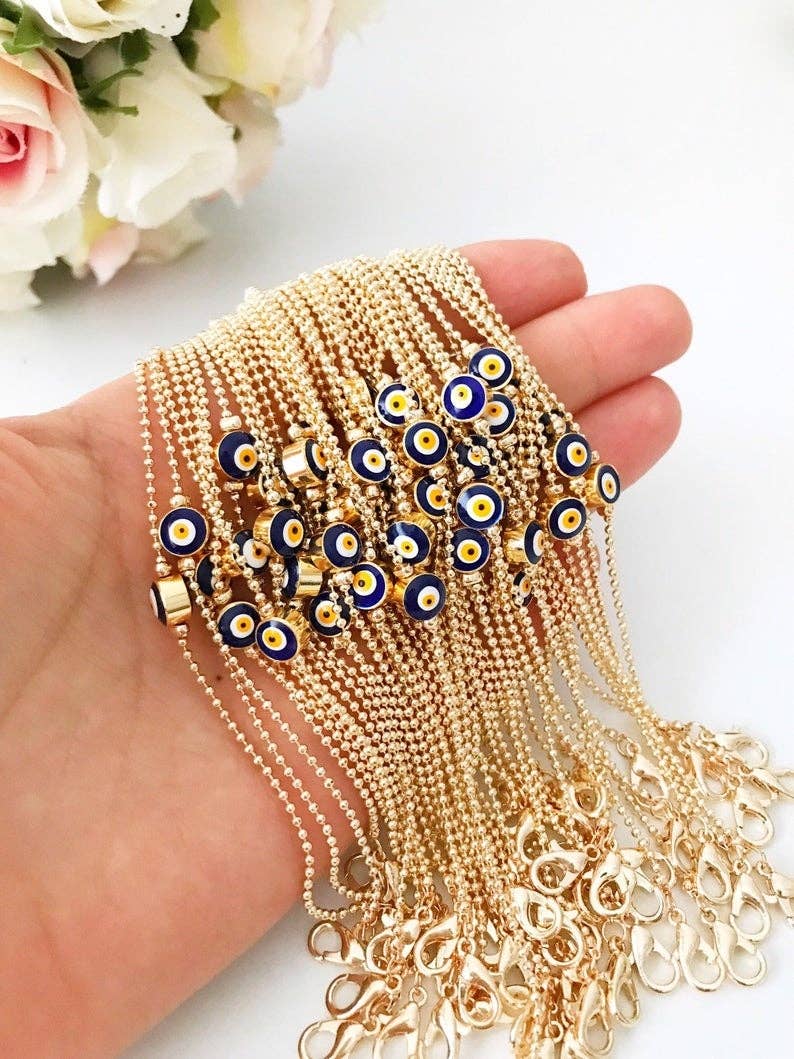 Evil Eye Bead Bracelet, Minimalist Bracelet, Gold Chain Bracelet: Turquoise