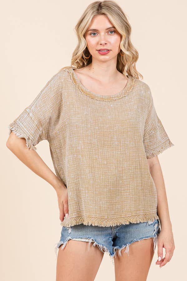 Scoop Neck Oversize Top ICED COFFEE Large