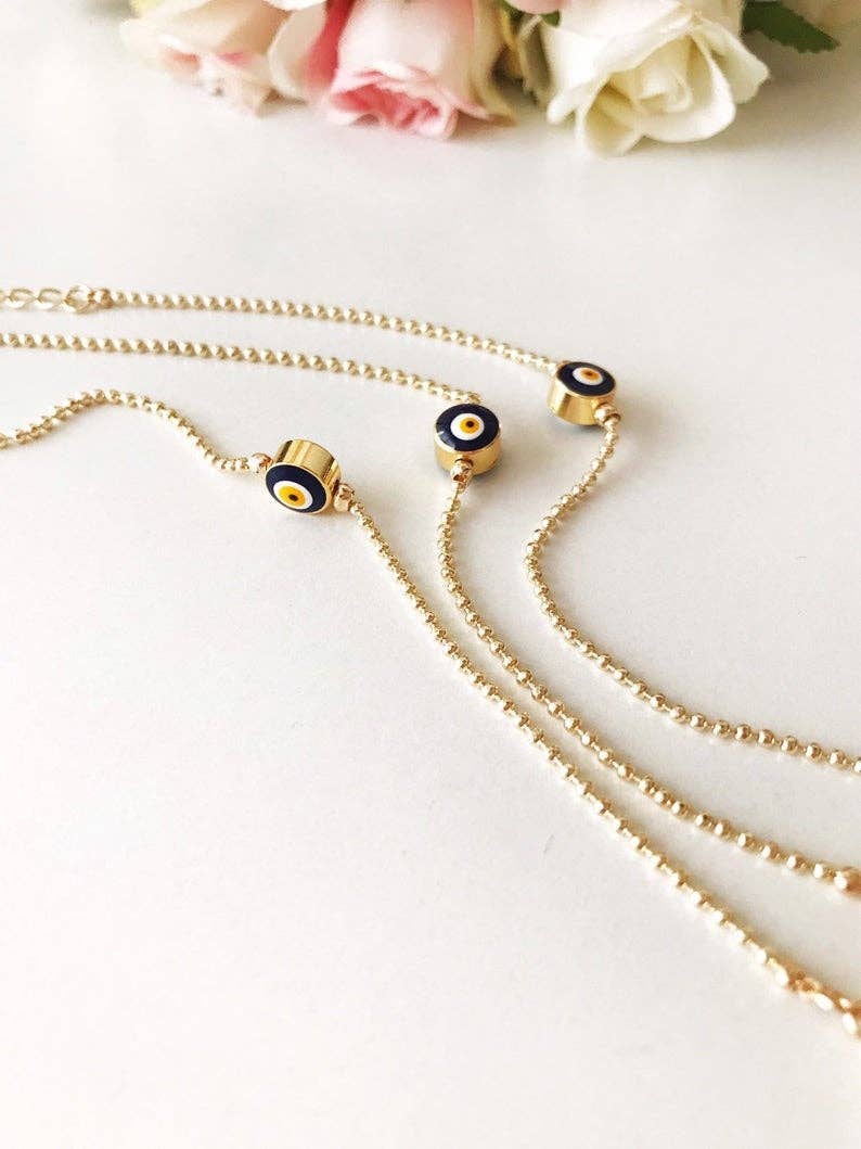 Evil Eye Bead Bracelet, Minimalist Bracelet, Gold Chain Bracelet: Turquoise
