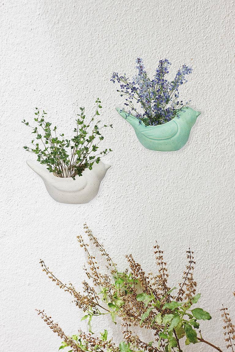 Simple Bird Wall Planter-Mint-6.5"L