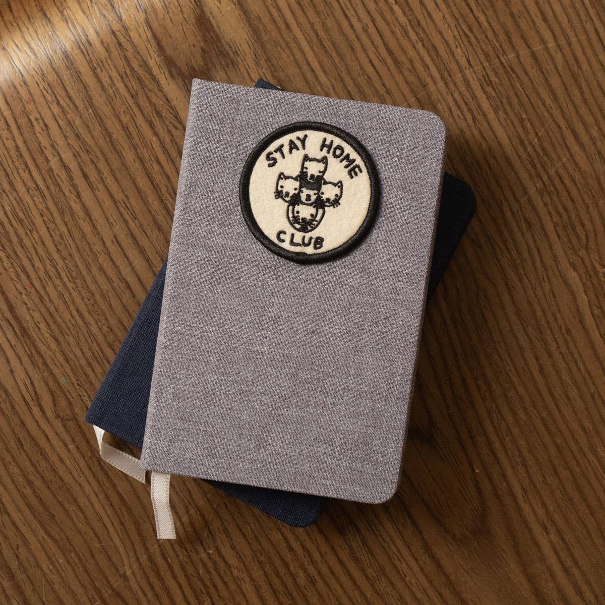 Linen Notebook - Pick Your Patch: Navy / Get Me Outta Here Woven Patch