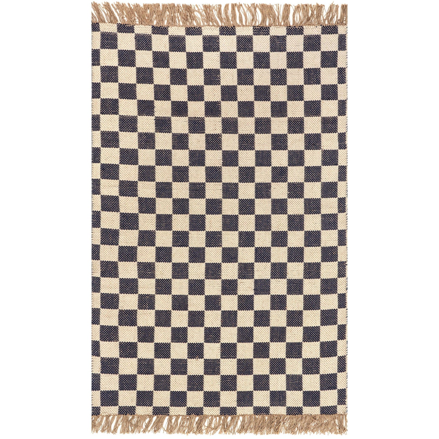Connie Checkered Wool/Jute Tasseled Area Rug: Gray / Runner / 2' x 8'