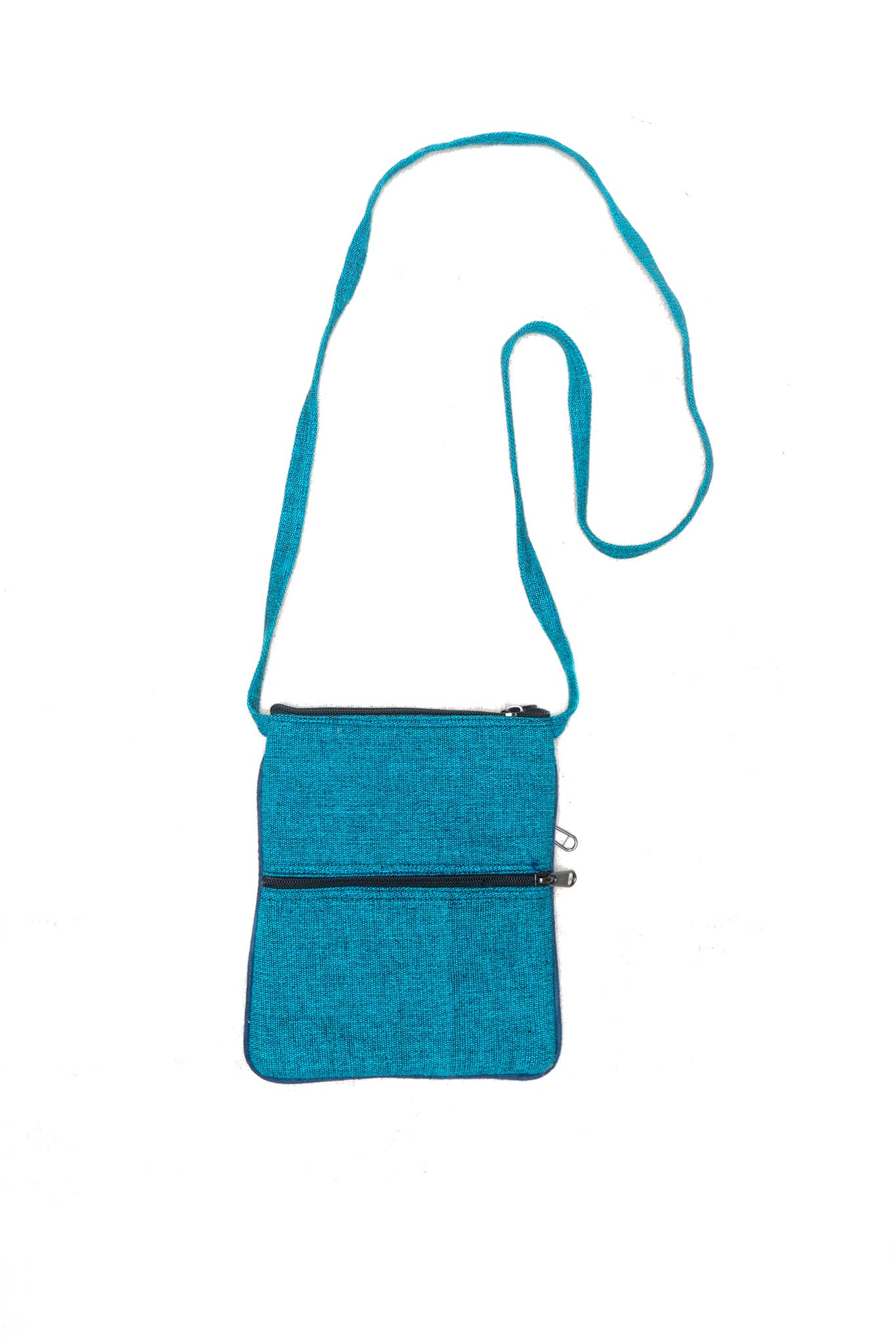 5 Zipper Cross Body Embroidery Cotton Bag: Dark Blue