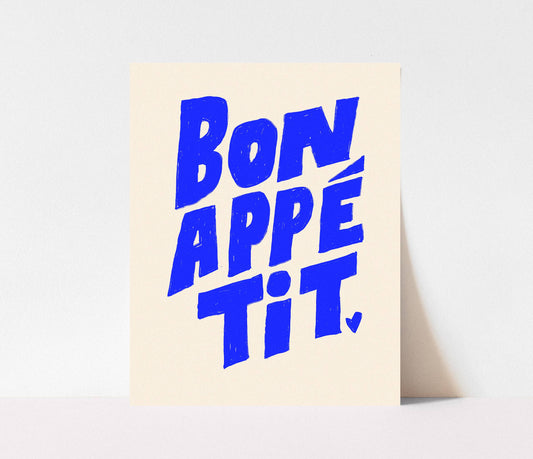 Bon Appetit Print | Hand lettered Kitchen Art : Blue / 5 x 7