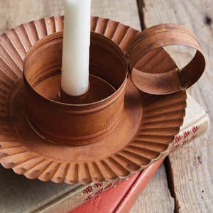 Rustic Chamberstick Candle Holder with Glass Hurricane - Thumbnail 5