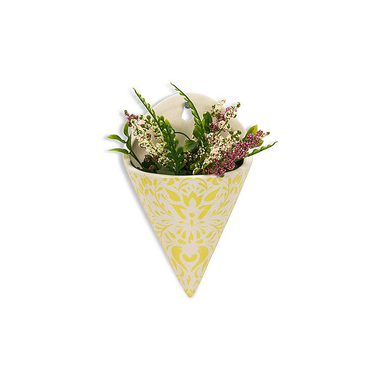 Yellow Cone Wall Vase-7"H
