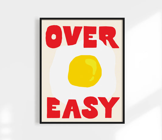 Over Easy Print | Eggs Sunny Side Colorful Kitchen Wall Art: Red / 8 x 10"
