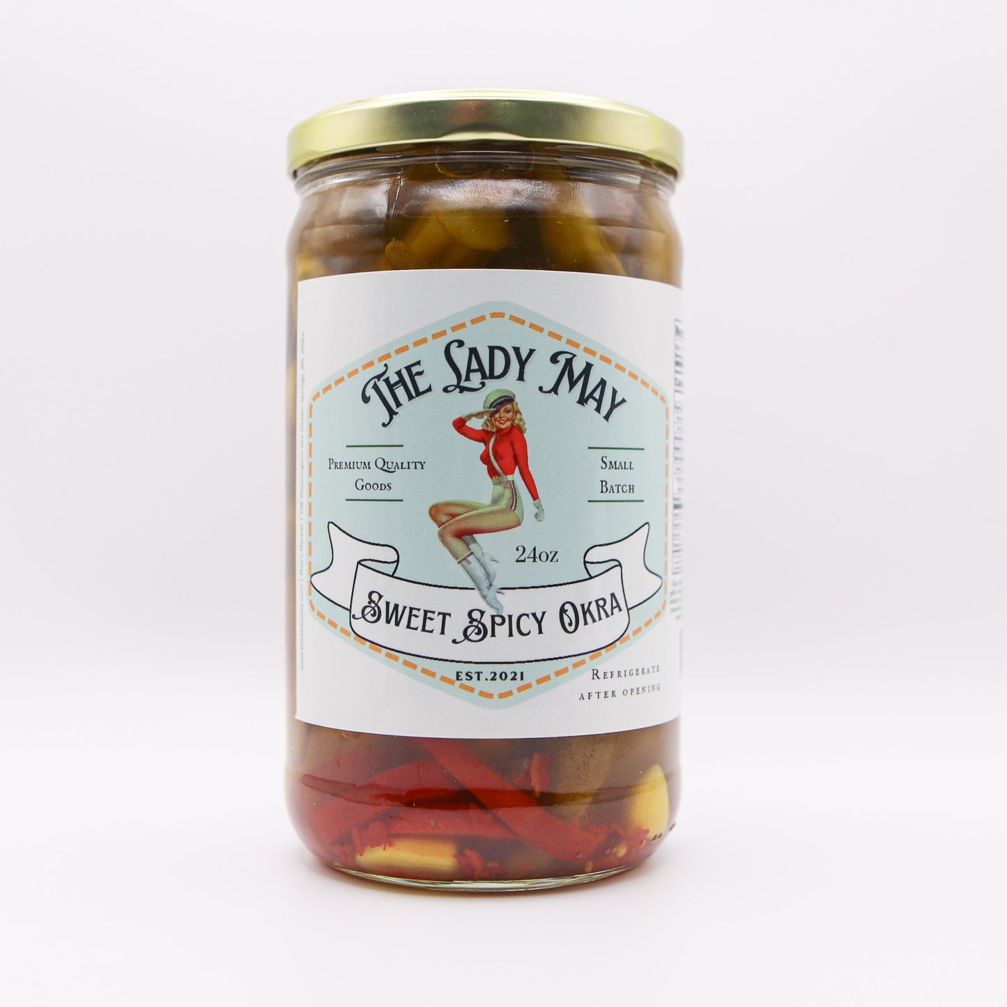 Sweet & Spicy Pickled Okra - Southern Style | Small Batch Restaurant Made | Lady May - 24oz