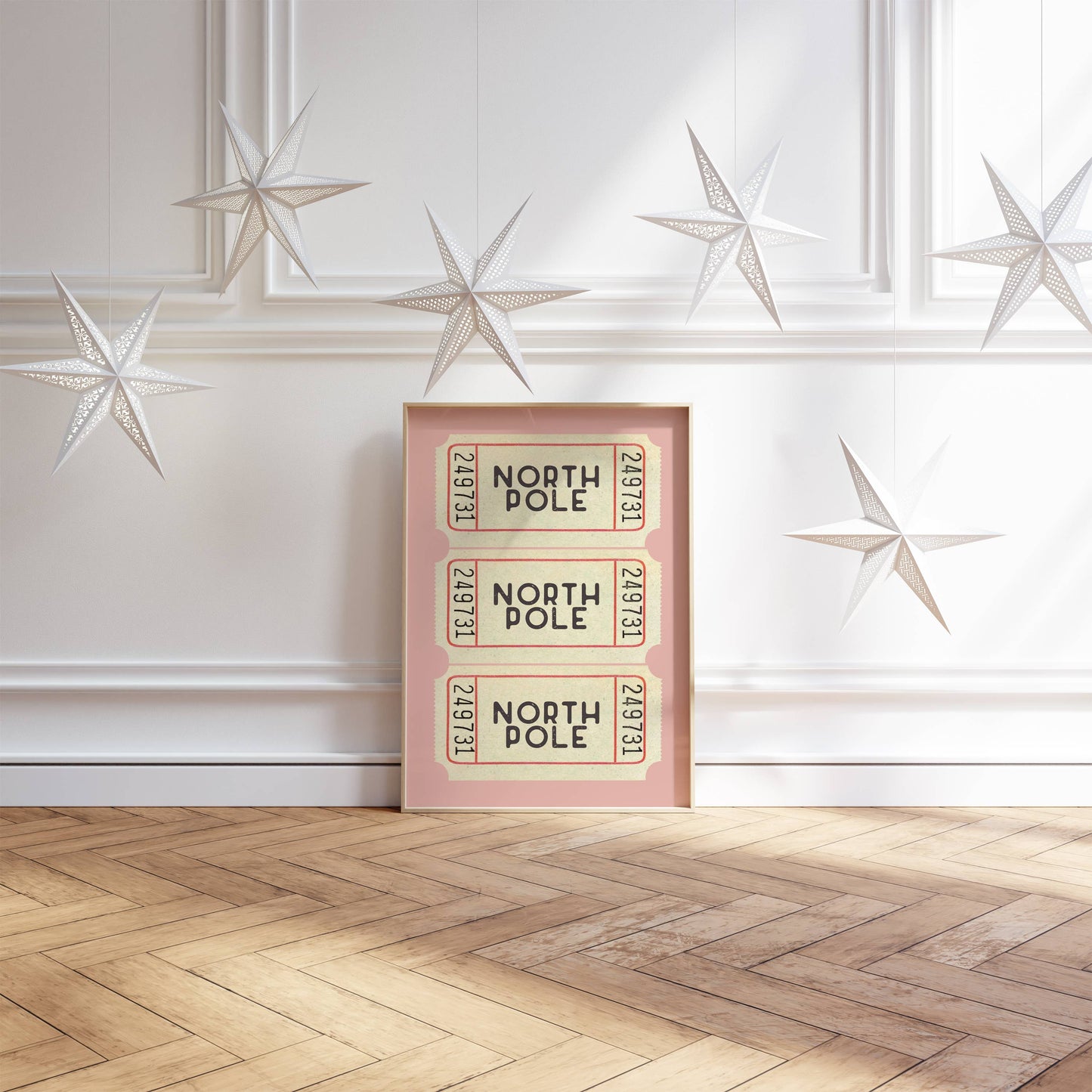 Christmas Wall Art Print | North Pole Ticket Pink: 11x14