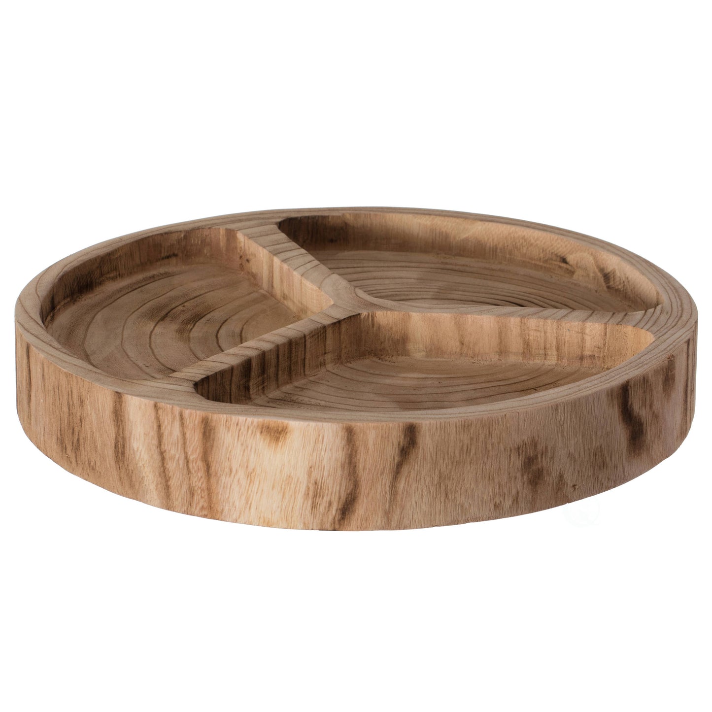 3 Sectional Round Snack Tray for Dining Table and Kitchen: Natural