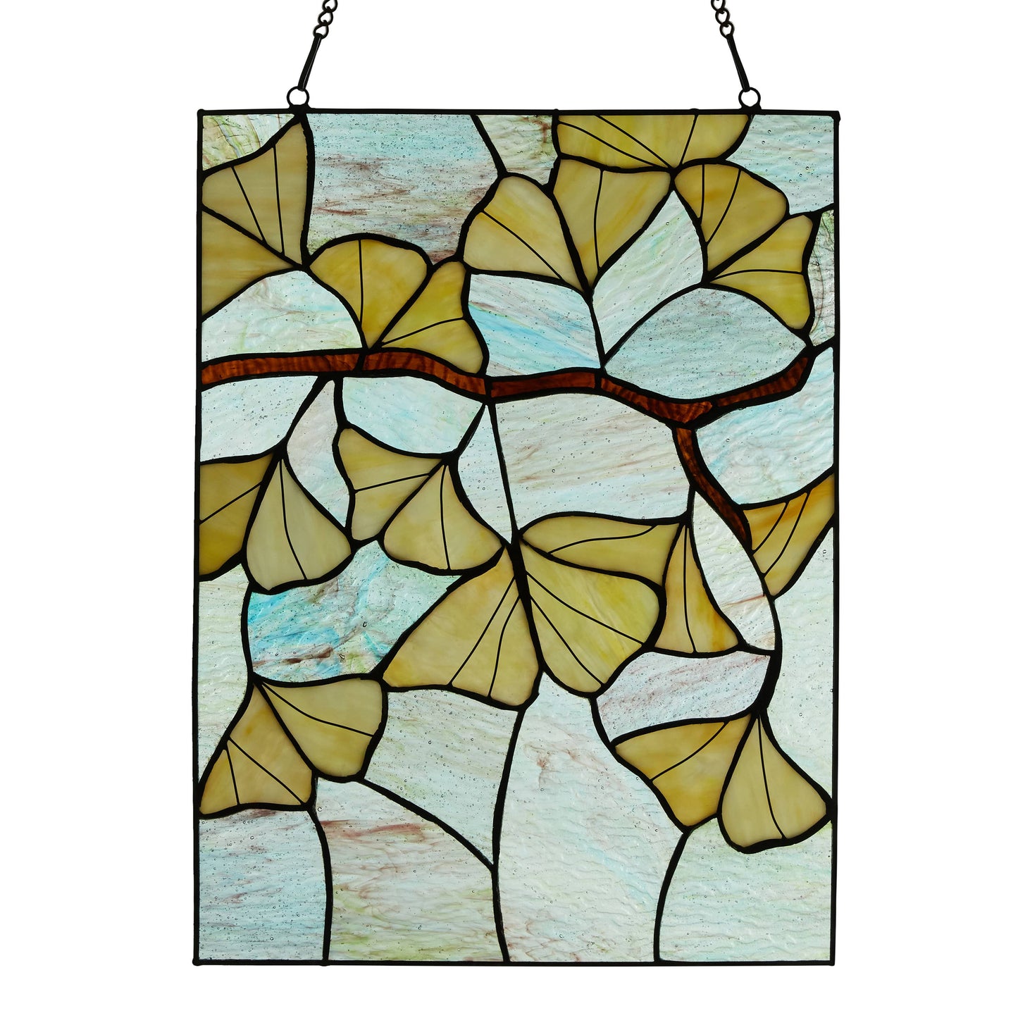17.5"H Robert Yellow Gingko Leaf Stained Glass Window Panel