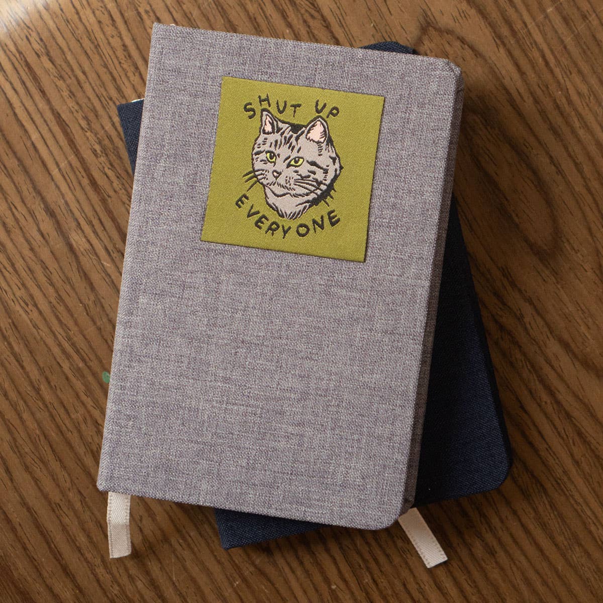 Linen Notebook - Pick Your Patch: Navy / Get Me Outta Here Woven Patch