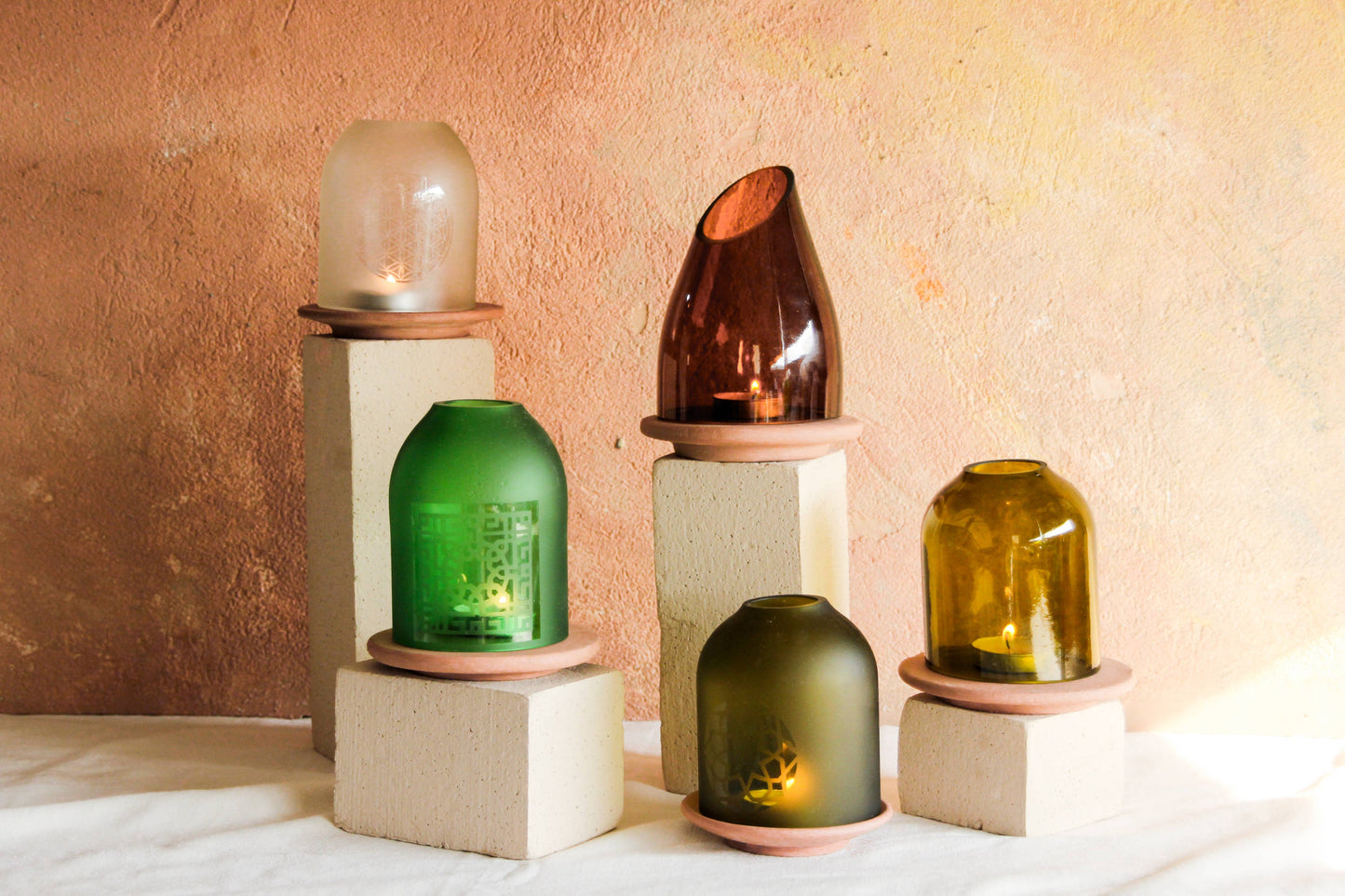 Lantern/Votive Sided Plain Upcycled Hand-Crafted: Amber