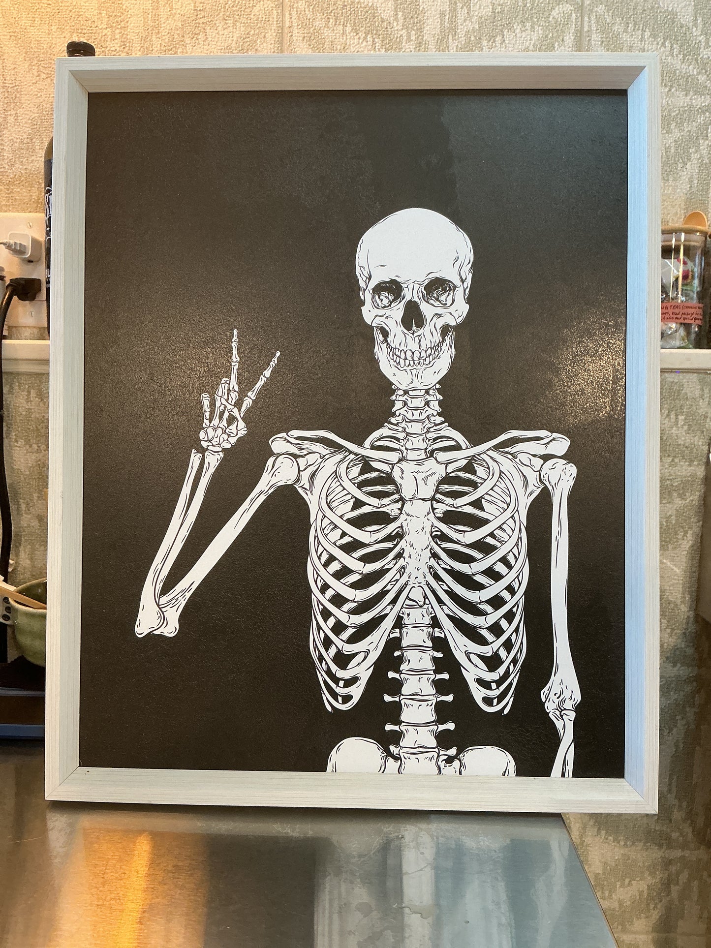 Skeleton Peace Sign Framed Print