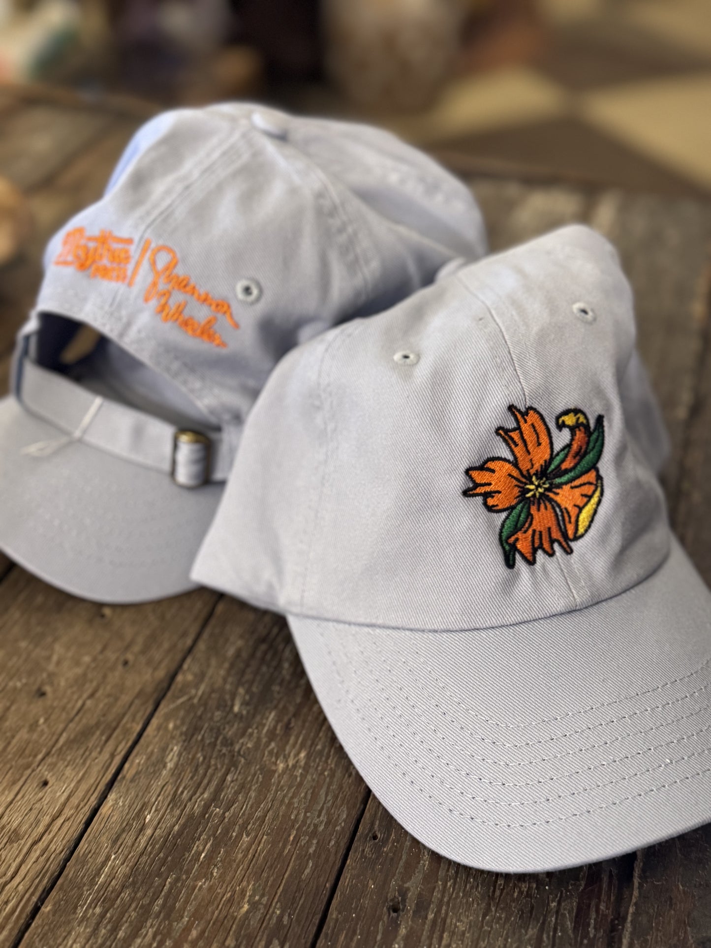Orange Flower Dad Hat - Baby Blue