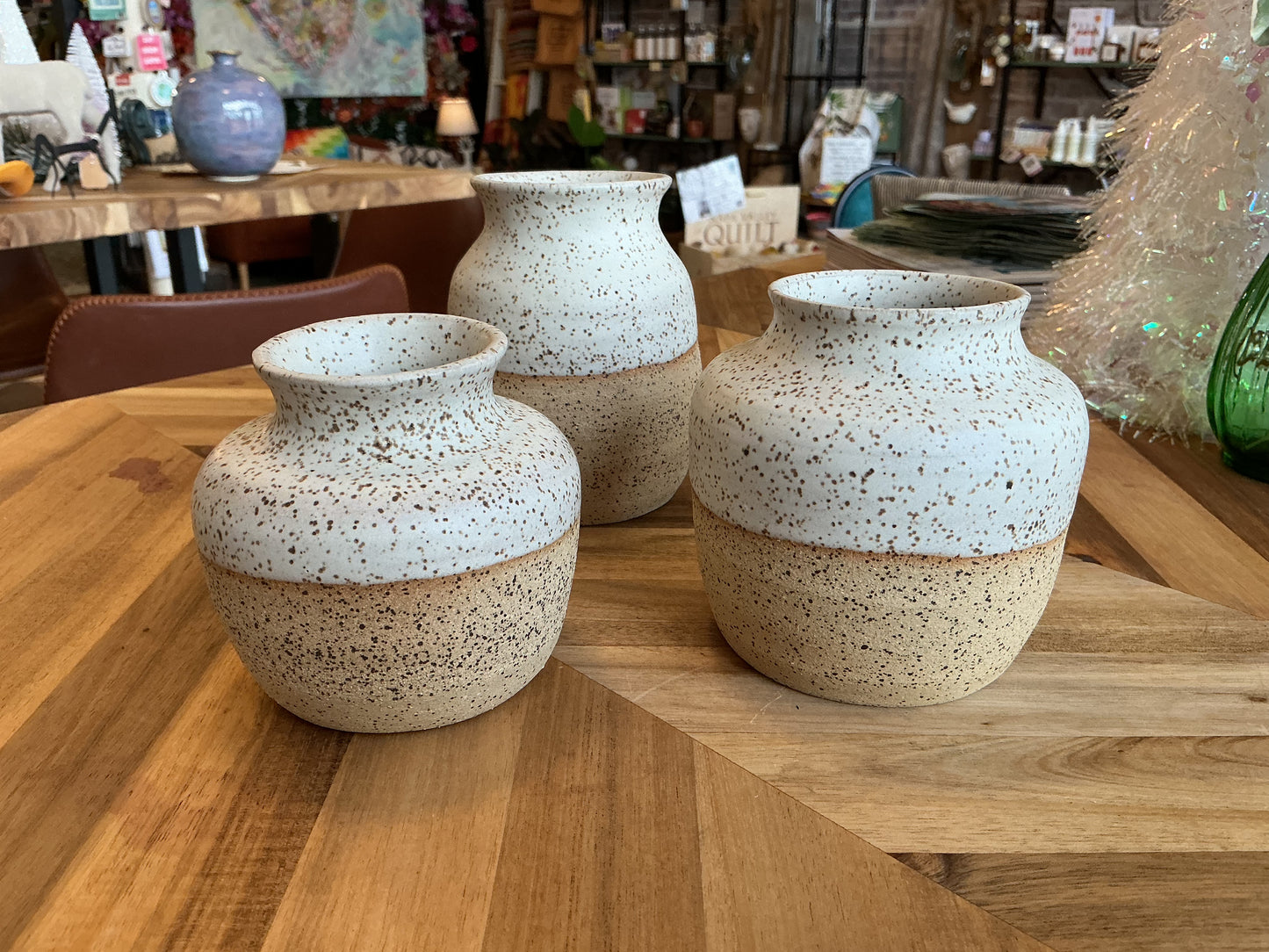 Cream and Tan Speckle Vases