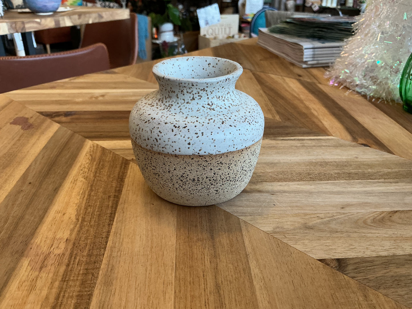 Cream and Tan Speckle Vases