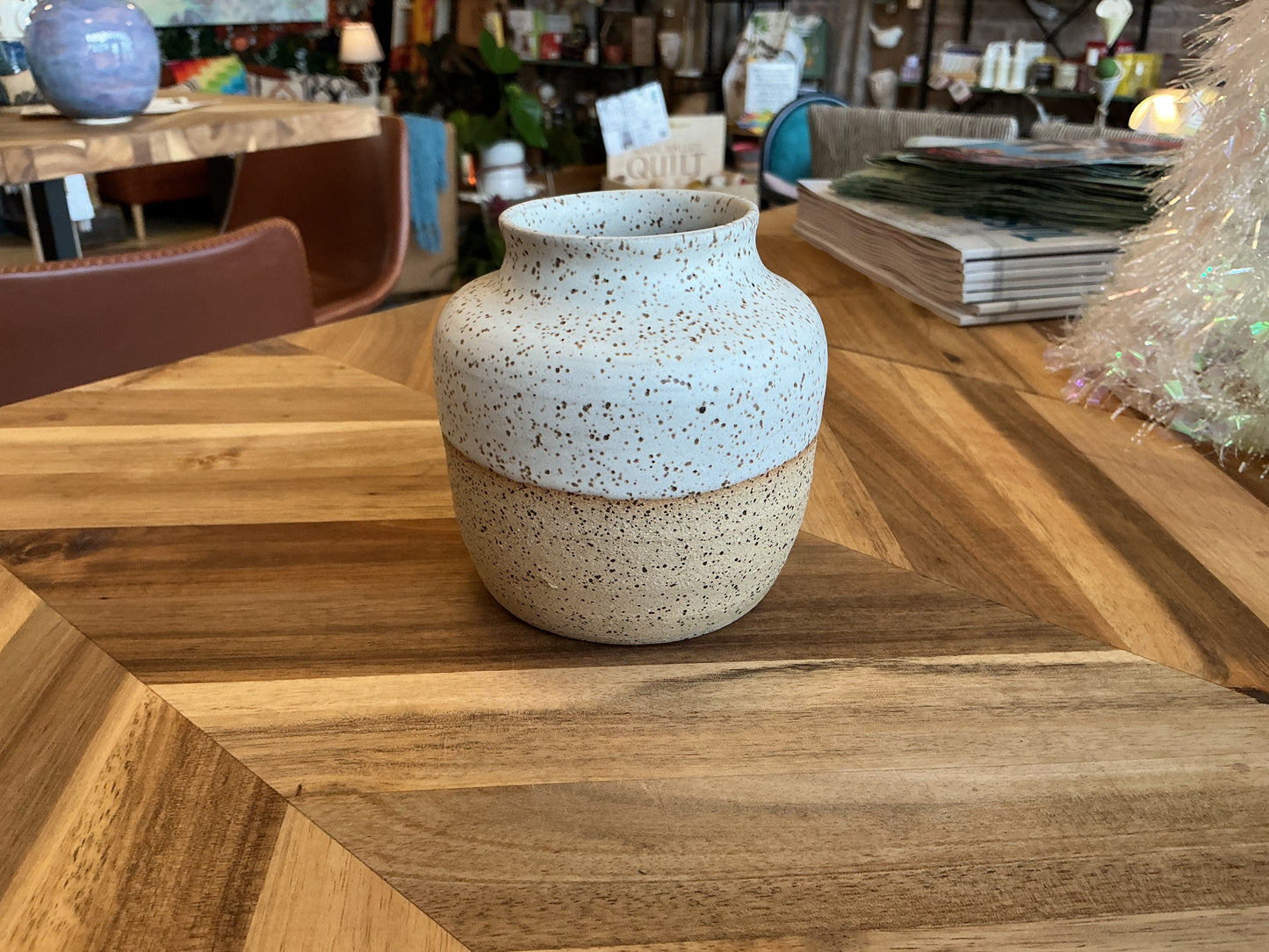 Cream and Tan Speckle Vases
