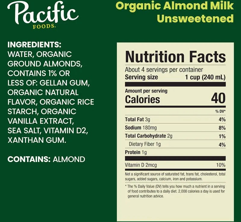 Pacific Foods Organic Almond Milk Unsweetened