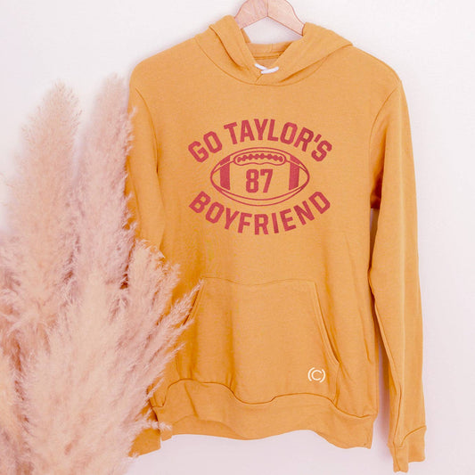 Go Taylor's Boyfriend - Fleece Hoodie: Gold / Red Print / LG