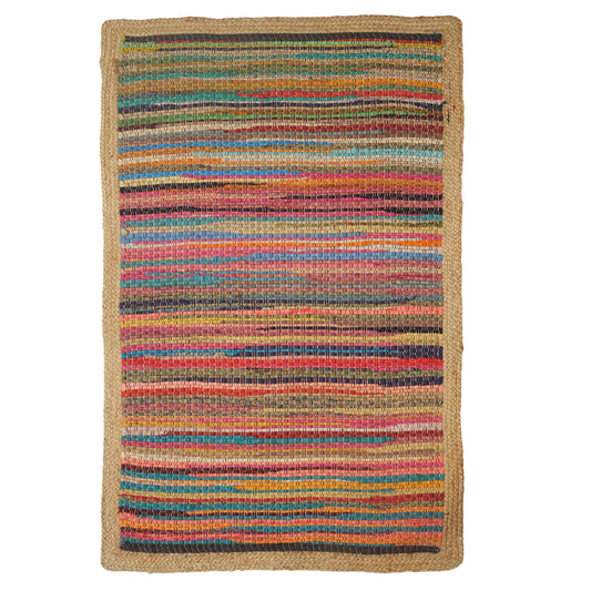 Multicolored Geometric Jute Bordered Accent Rug, 2' x 3': Multi/Tan