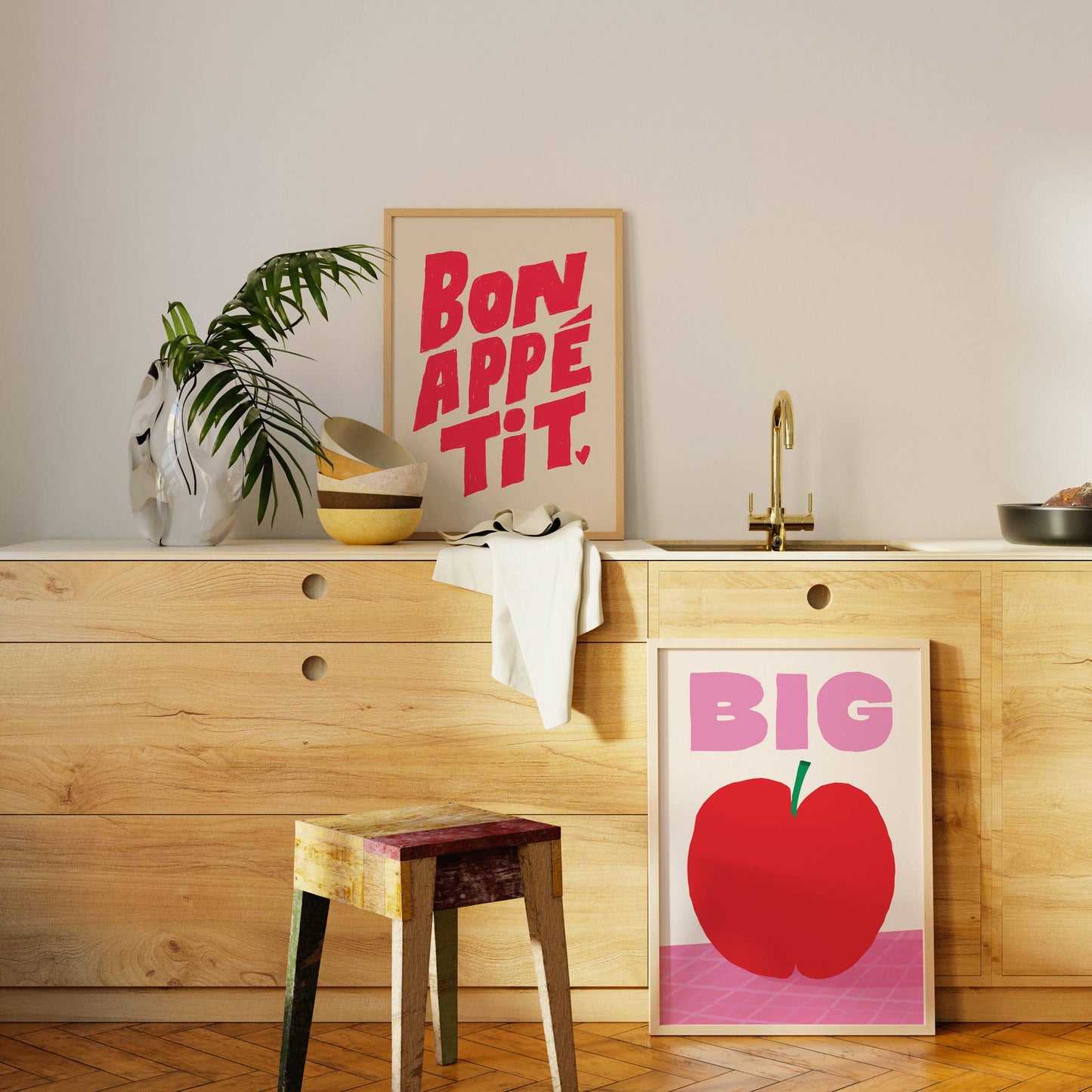 Bon Appetit Print | Hand lettered Kitchen Art : Blue / 5 x 7