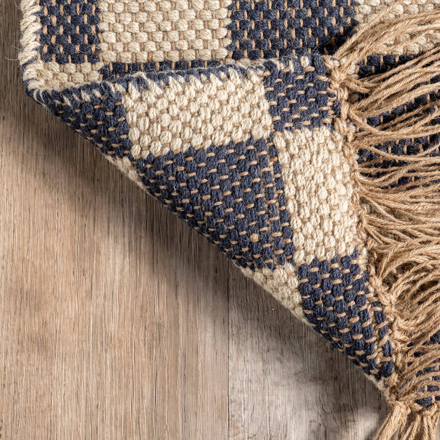 Connie Checkered Wool/Jute Tasseled Area Rug: Gray / Runner / 2' x 8'