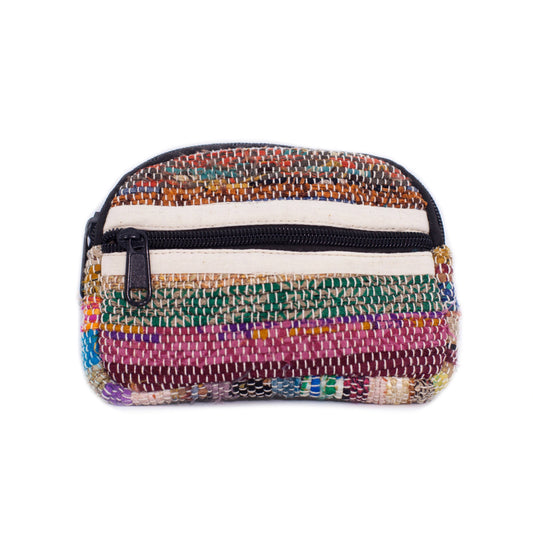 Rounded Upcycled Sari Coin Purse: Colorful / Natural