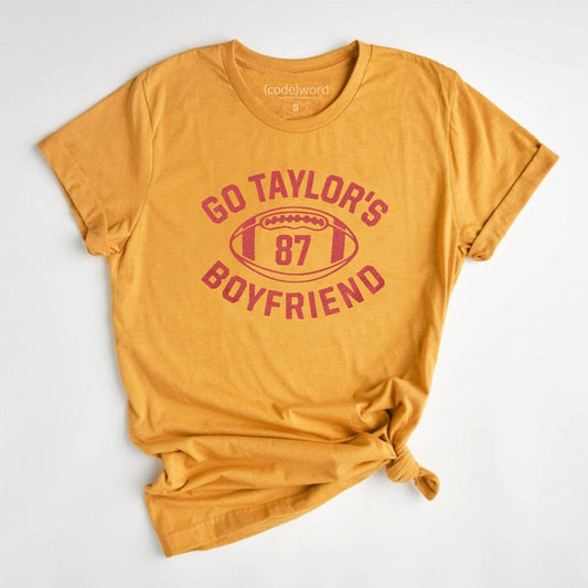 Go Taylor's Boyfriend - T-Shirt: Gold / Red Print / MD